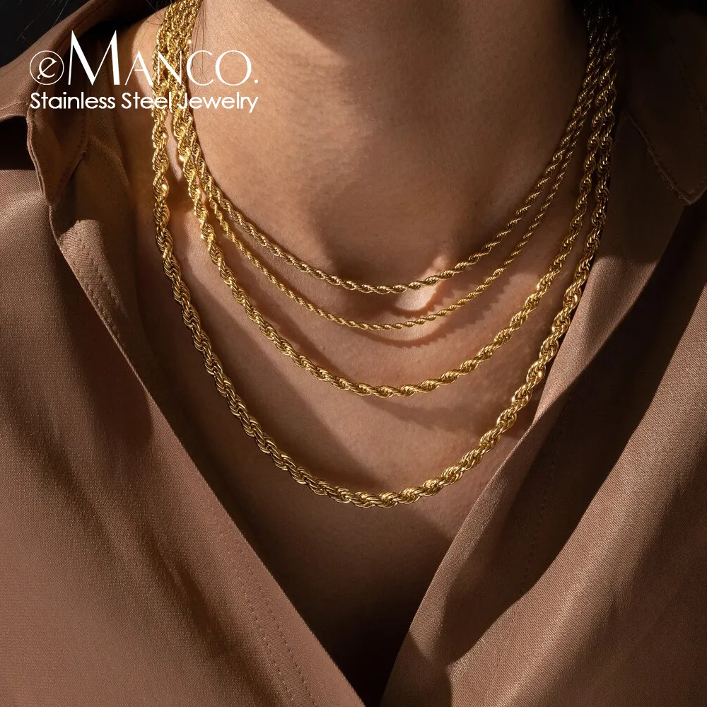 eManco 2MM/3MM/4MM/5MM Twisted Rope Chains Gold Plated Rope Link Chain Necklace for Men Women Stainless Steel Jewelry Wholesale