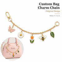 Breloque de sac personnalisée à motif floral avec pendentifs papillon, marguerite, tulipe, abeille, feuille pour sac à main, pochette, fourre-tout, cadeau, vente en gros, faible MOQ