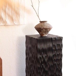 Wabi-Sabi Style Carbonized Square Solid <strong>Wood</strong> Coffee <strong>Table</strong> &amp; Low Stool Multifunctional Living Room Furniture Tree <strong>Stump</strong> Design - Product Image 4