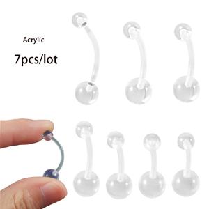 Acrylique clair 7 pièces <span class=keywords><strong>nombril</strong></span> anneaux de <span class=keywords><strong>nombril</strong></span> femmes enceintes bijoux de corps flexibles haltère fil externe motif de cloche de mariage - Product Image 1