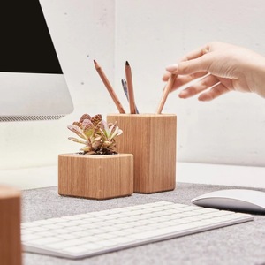Ensemble d'organisateurs de bureau en bois, pots de plantes, <span class=keywords><strong>porte</strong></span>-stylos, plateau pour attaches, multifonctionnel, personnalisable, décoration moderne pour le bureau et l'école - Product Image 3