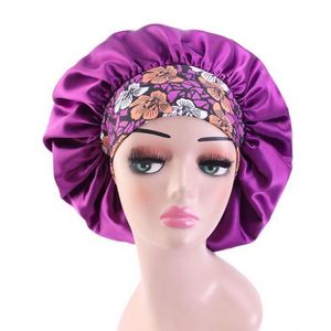 Large Size Flower Print Satin for Women's Curly Care Wide Band Travel & Beach Use Salon Quality Hair <b>Bonnet</b> - Product Image 3