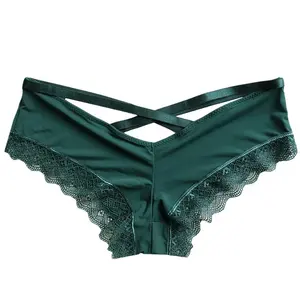 Wholesale young girls sexy hollow nylon ice silk underwear women's lace low waist cotton panties
