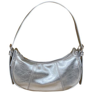 <b>Silver</b> Dumpling Shape Women's Shoulder Bag Zipper Closure Flexible Minimalist Style Everyday Use Crossbody <b>Handbag</b> - Product Image 5