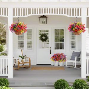 <strong>Artificial</strong> Outdoor <strong>Flowers</strong> <strong>with</strong> <strong>Hanging</strong> <strong>Basket</strong>, 2 <strong>Hanging</strong> Planters <strong>with</strong> 24 Pcs <strong>Flowers</strong> for Front Porch Garden Patio Home Decor - Product Image 6