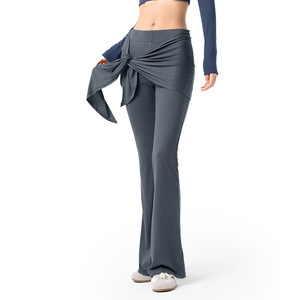 Pantalon évasé de fitness pour femme, anti-embarras, avec rideau anti-éclats amovible, coupe large, drapé, style décontracté, micro-pantalon de yoga - Product Image 5