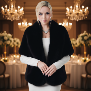 Women's Faux Fox Fur Shawl Wrap Elegant Winter Cape for Wedding & <b>Evening</b> Parties, Medium Length, Solid Color, Breathable & Eco- - Product Image 2