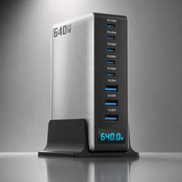 Chargeur de bureau GaN 640W avec écran, 8 ports 5C3A, 140W PD3.1 Vitesse maximale, MacBook Pro, ordinateur portable de jeu, iPad, iPhone