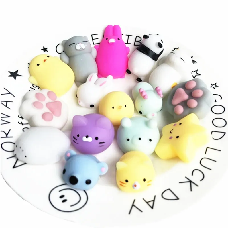 24 Stuks/Vat Stress Verlichting Mini Schattige Kawaii Tpr Zachte Mochi Squeeze Dieren Squishies Fidget Speelgoed Voor Kinderen