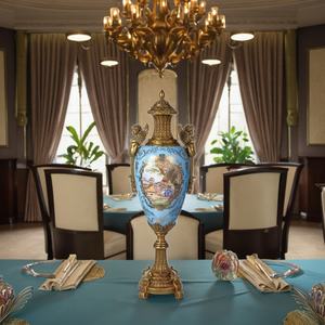 यूरोपीय क्लासिकल ट्रॉफी के आभूषण, होटल लिविंग रूम के लिए घर के सजावट लक्जरी पीतल के पोर्सिलीन वेस - Product Image 6