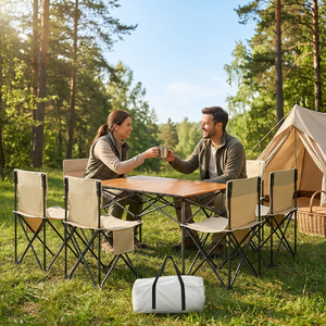 Folding Picnic <b>Table</b> and <b>Chairs</b> 7 Piece Set Portable Camping Outdoor <b>Dining</b> <b>Table</b> 6 <b>Chairs</b> with Storage Bag - Product Image 3