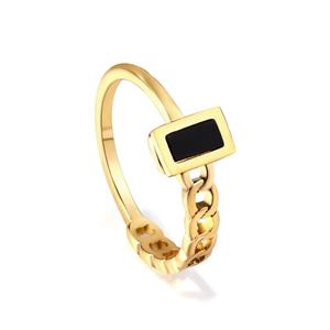 Anillos de Acero Inoxidable con Diseño de Joyería al por Mayor, Bañados en Oro de 18K, con Concha Negra y Eslabones de Cadena, Anillo Cuadrado de Acero Inoxidable con Esmalte - Product Image 4