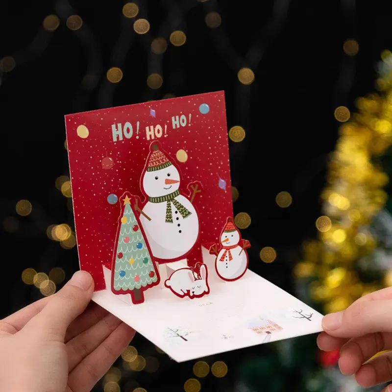 LIGHTING LOVER nueva llegada pop-up 3D tarjetas de felicitación de Navidad con envolvente