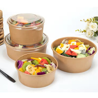 Bol en papier kraft rond jetable de 500 ml, 750 ml, 1000 ml, 1100 ml pour fruits, salades et plats à emporter – Lot de 100