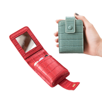 Mode Portable Mini sac de rangement dames pochette de voyage Crocodile Pu sac cosmétique maquillage rouge à lèvres sac avec miroir
