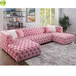 New Design Modern U-Shape Corner <strong>Sofa</strong> <strong>Set</strong> Luxury Velvet Fabric Chesterfield Tufted <strong>Sofa</strong> Vintage Sectional Modular Couch 6158 - Product Image 1