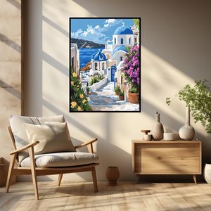 SONGWOOART - <span class=keywords><strong>Pintura</strong></span> <span class=keywords><strong>de</strong></span> Diamantes 5D con Paisaje <span class=keywords><strong>de</strong></span> Santorini, <span class=keywords><strong>Grecia</strong></span>, para Decoración del Hogar, Kit <span class=keywords><strong>de</strong></span> <span class=keywords><strong>Pintura</strong></span> <span class=keywords><strong>de</strong></span> Diamantes Personalizado para Adultos - Product Image 1
