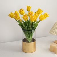 Buket Tulip Buatan 47cm 6cm, Bunga Tiruan dengan Daun Hijau untuk Dekorasi Pernikahan, Rumah, Acara, dan Centerpiece Meja