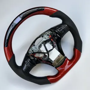 Volante LED de fibra de carbono para coche Chevrolet Corvette ZR1 C6 Z06, color rojo inteligente, con cuero perforado negro y botones