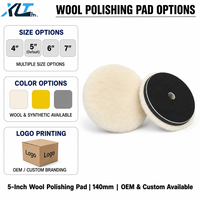 Disque de polissage en feutre de laine naturelle blanc cassé de 5 pouces (140 mm de diamètre) pour vente en gros, personnalisable OEM, pour polissage automobile, avec support en velours, grain 100