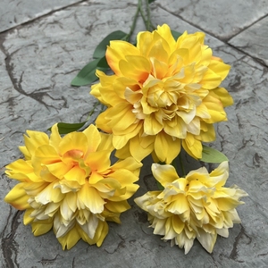 PPS Flor de Dalia Artificial 3 Cabezas Tallo Púrpura Verde Azul Seda Dalia Flor para <span class=keywords><strong>Casa</strong></span> Boda Decoración Faux Dahlia Realista - Product Image 1