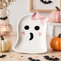 Assiette fantôme en céramique pour Halloween, plat de service décoratif, assiette chapeau de sorcière mignonne pour fête, dessert, décoration de table à la maison
