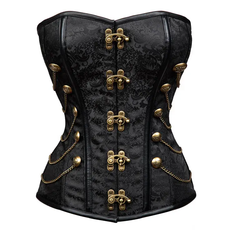 Espartilho sexy overbust vintage, estilo steampunk, preto, feminino