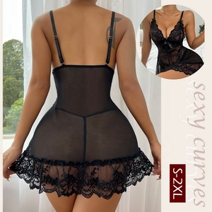 Conjunto de Lencería Femenina de <span class=keywords><strong>2</strong></span> Piezas, Camisón con Tirantes de Encaje, Copa Triangular Sólida, Talla Grande, Precio Económico, Modelo XX428 - Product Image 5