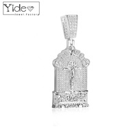 Pendentif en forme de crucifix carrée, assiette avec des strass et du zircon, style hip hop, 1 pièce