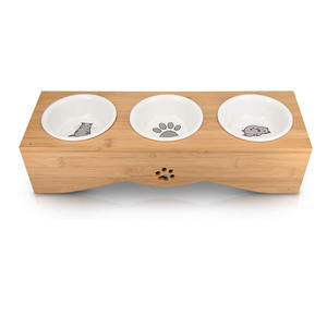 Doubles bols en céramique antidérapants pour chiens et chats, 12 pièces, en bambou, pour animaux domestiques, avec support en bois, vente en gros - Product Image 5