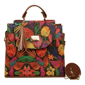 Bolso Tote Mediano de Yute para Mujer Fana Emilia, con Patrón Serigrafiado y Cierre de Broche, para Uso en la Playa - Product Image 4