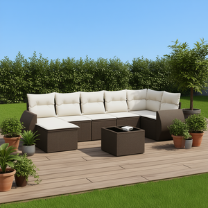 Ensemble de canapés de jardin modulaires en rotin PE brun pour 8 personnes, mobilier de patio extérieur au design contemporain - Product Image 2