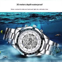Montre squelette à quartz pour homme Aili Feida, en acier inoxydable, cadran à aiguilles de 45 mm, lumineuse, résistante à l'eau 30 m