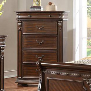 Table de chevet traditionnelle en bois foncé à 3 tiroirs et ornements sculptés pour chambre à coucher - Product Image 4