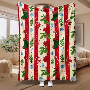 Manta de Franela Navideña con Diseño de Reno, Galleta de Jengibre y Santa Claus, Manta para Siesta, Cálida, Acogedora, Súper Suave, OEM ODM - Product Image 1