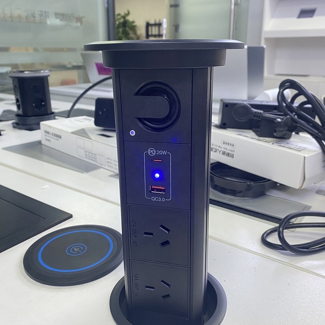 100mm Hole 2 AU Power Outlets Motorized Pop-Up Table Socket Built in Kitchen Waterproof Hidden Power Outlet Tower