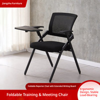 Chaise de formation pliable à cadre métallique portable avec dossier en maille et tablette d'écriture rabattable pour séminaires et conférences