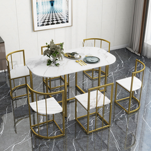 Ensemble de table à manger portable <span class=keywords><strong>TOPMAX</strong></span> moderne en fer, 7 pièces, imperméable, écologique, plateau en faux marbre, 55 pouces, pour hôtel, appartement, 6 places - Product Image 1