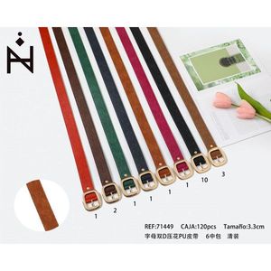 Cinturón de cuero PU con relieve doble D de 3.3 cm, cinturón de moda para mujeres y hombres - Product Image 3