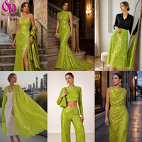 Tissu brodé de sequins personnalisable en promotion – Sequins verts fruités de tailles variées sur base en mousseline confortable pour vêtements de mode