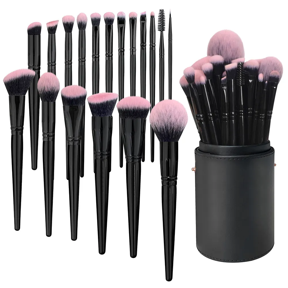 BUEYA 18pcs Vegan hair Purple pink Rose makeup brush Set custom logo with private label with box and brush holder package