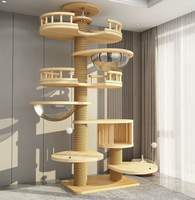 Grande tour d'escalade pour chat personnalisable en bois durable, avec griffoir en sisal, structure murale d'intérieur, maison pour chat en pin extrait, style maison d'arbre