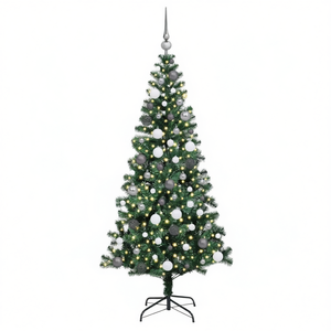 Sapin de Noël artificiel vert pré-éclairé de 70,9 pouces avec lumières LED blanc chaud, base sur pied pour intérieur et décorations - Product Image 1