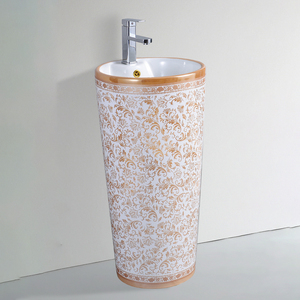 Lavabo sur pied en céramique design royal moderne de luxe, motif floral orange, montage d'une seule vanne, <span class=keywords><strong>CORONIS</strong></span> 9L - Product Image 3