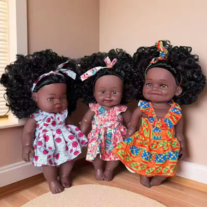 Muñecas afroamericanas de moda de 12 pulgadas, juguete de plástico para niñas con cabello rizado y vestidos coloridos para niños de 2 a 4 años - Product Image 1