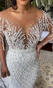 AL1541 gaun pesta elegan 2025, gaun pesta Ruffles pengantin kristal ukuran Plus payet renda Prancis 2 dalam 1 Largo, Gaun bola - Product Image 3