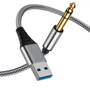Pabrik grosir USB untuk 6.35mm Jack adaptor Audio USB untuk 6.35mm TRS kabel gitar listrik untuk Laptop
