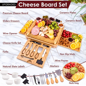 Tabla de Quesos de Bambú Natural con Cajón Deslizable - Bandeja Multifuncional para Cortar y Servir Frutas y Charcutería - Product Image 3