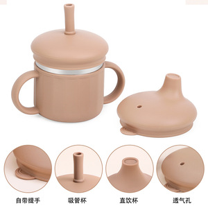 Vaso de entrenamiento para bebés de acero inoxidable con doble asa y boca ancha, con pajita, para niños de 6 meses en adelante. - Product Image 2