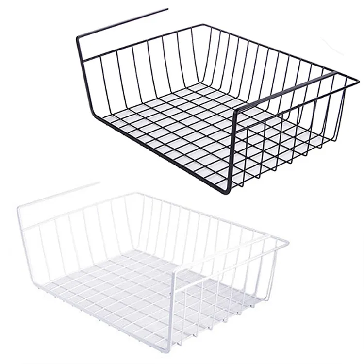 Under Cabinet Organizer Shelf - Wire Rack Hanging Metal Storage Shelf Baskets for Kitchen, Pantry, Bathroom, White & Black